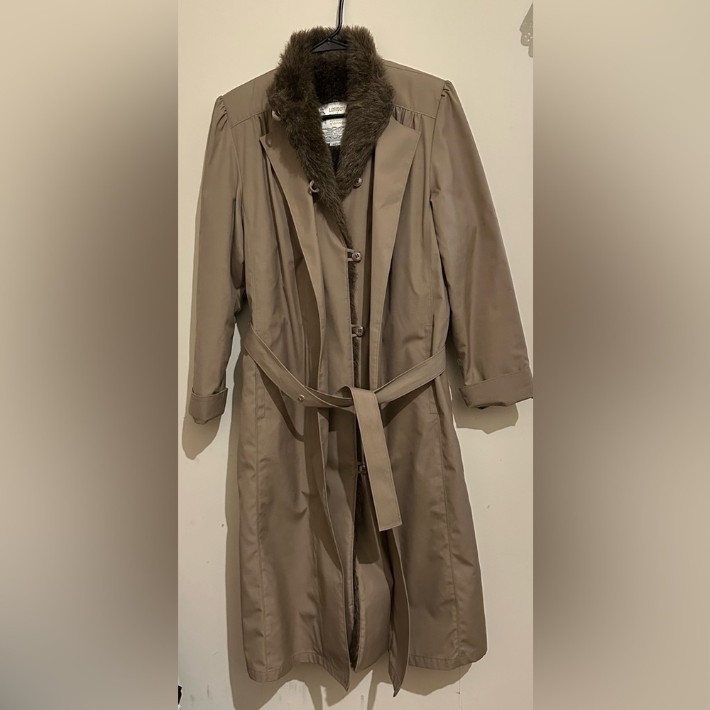 London Fog Tan Trench Coat with Fur Collar